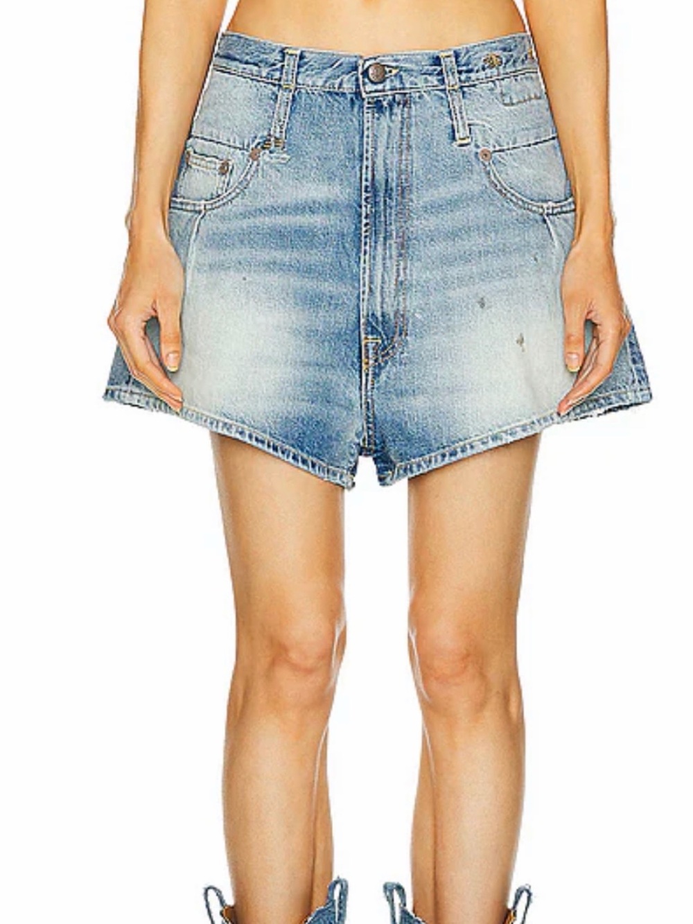 R13 Light Blue High-Waist V-Cut Denim Shorts